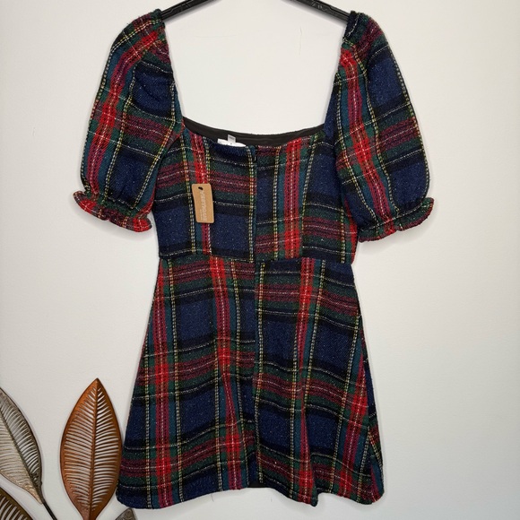 M2 NWT Vestigue HOLIDAY PLAID DRESS, NAVY/RED - Picture 9 of 10
